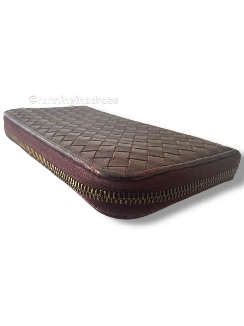 Bottega Veneta Intrecciato Leather Long Zip Around Wallet Metallic Copper Brown